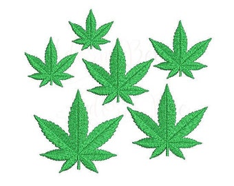 Mini Marijuana Cannabis Leaf Embroidery Design - 6 Sizes - dst exp hus jef pec pes sew shv vip vp3 xxx - Instant Download