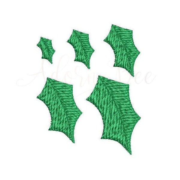 Mini Holly Leaf Embroidery Design - 5 Sizes - Winter Christmas Holly - dst exp hus jef pes vip vp3 xxx - Instant Download