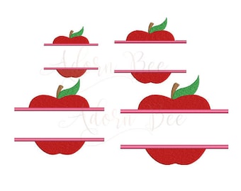 Split Apple Name Frame Embroidery Design - 4 Sizes - Teacher School Fruit - dst exp hus jef pes vip vp3 xxx - Instant Download