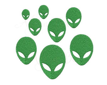 Alien Embroidery Design - 8 Sizes - Mini Alien Head - Filled Stitch Alien Silhouette - dst exp hus jef pes vip vp3 xxx - Instant Download