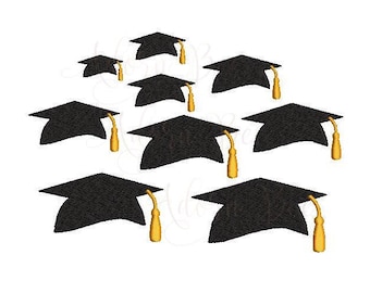 Mini Graduation Cap Embroidery Design - 9 Sizes - Graduation Cap with Tassel - dst exp hus jef pes vip vp3 xxx - Instant Download