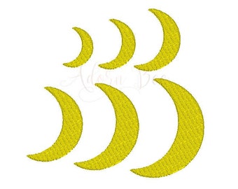 Crescent Moon Embroidery Design - 6 Sizes - Mini Moon Night Sky - dst exp hus jef pec pes sew shv vip vp3 xxx - Instant Download