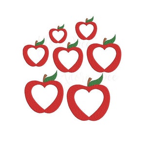 Design de bordado com moldura de coração Apple - 7 tamanhos - Mini moldura de letra inicial - dst exp hus jef pec pes shv vip vp3 xxx - Download instantâneo