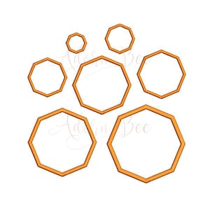 May include: A set of six orange octagons, arranged in a honeycomb pattern. The octagons are outlined in a darker orange color.