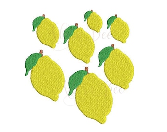 Mini Lemon Embroidery Design - 7 Sizes - Fruit Food Citrus - dst exp hus jef pec pes sew shv vip vp3 xxx - Instant Download