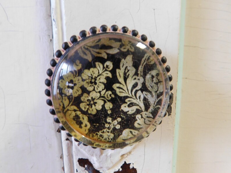 4 large black and beige floral pewter knobs drawer pulls