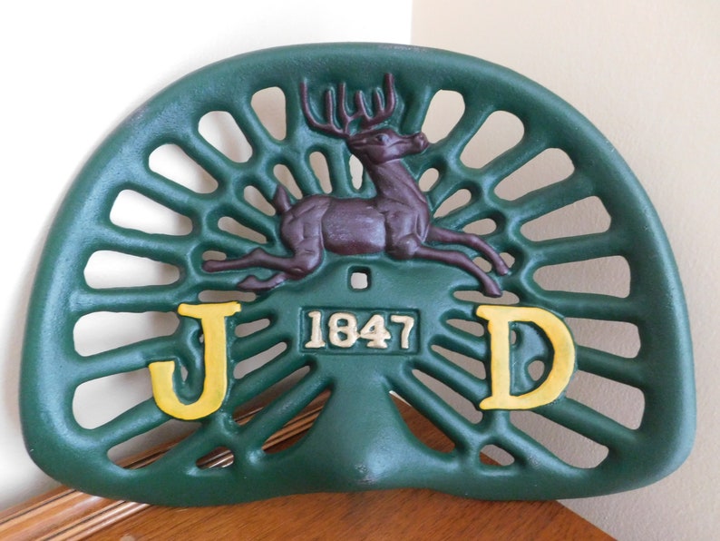 2 Cast Iron John Deere 1847 Painted Green Tractor SeatS Reproduction