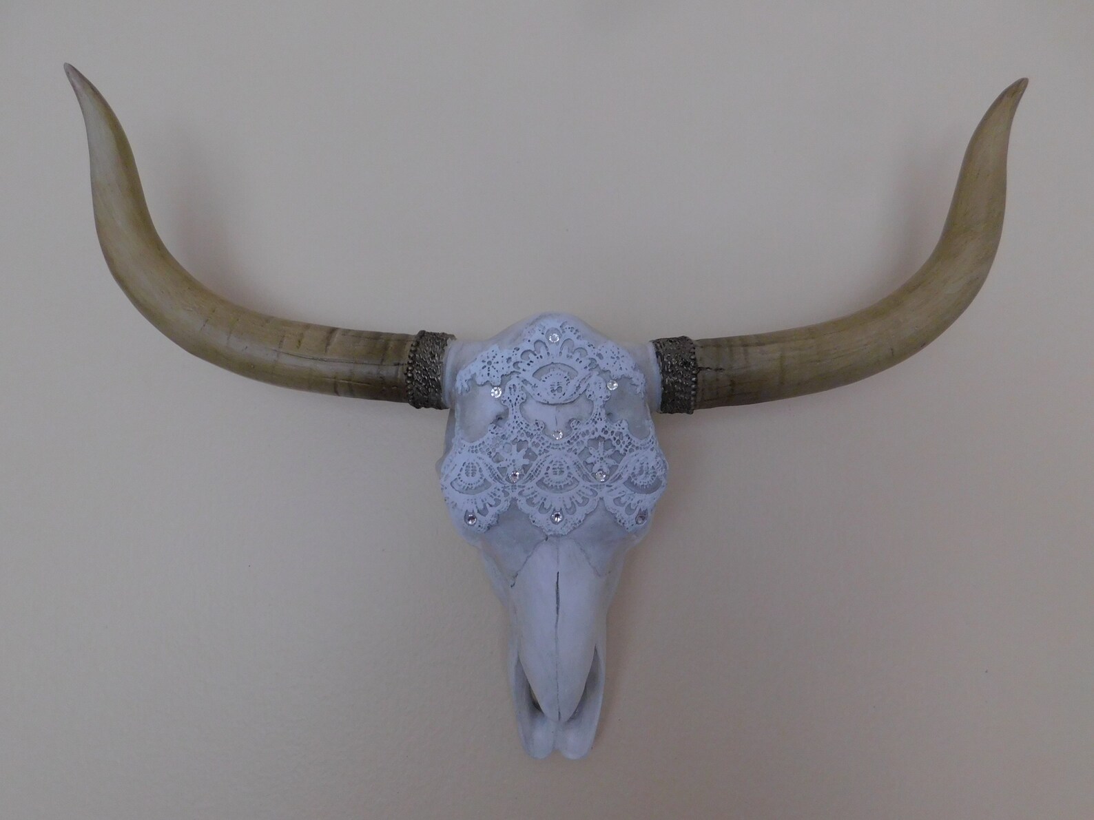 Longhorn skull with faux lace and crystals wall decor rustic Etsy