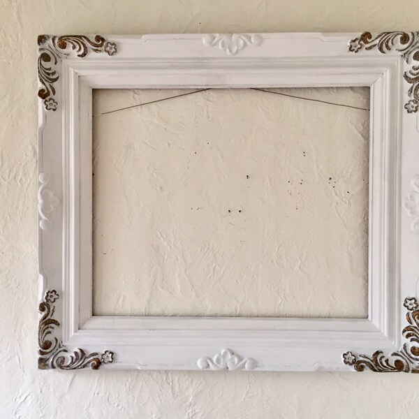 Large Open wood frame, 32 x 28 vintage, white, wedding, photo prop wood frame