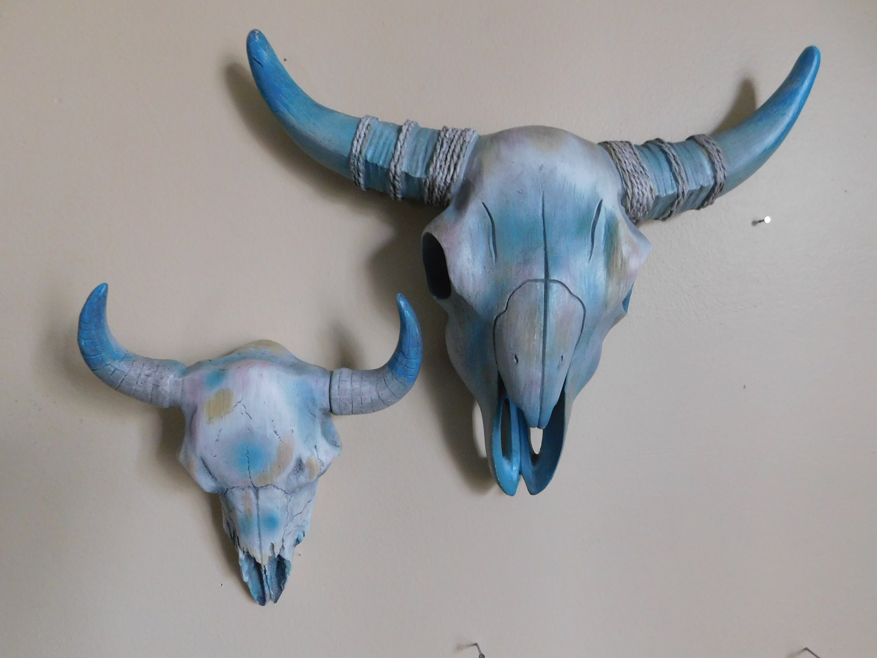 Longhorn skull set wall decor faux taxidermy watercolor Etsy