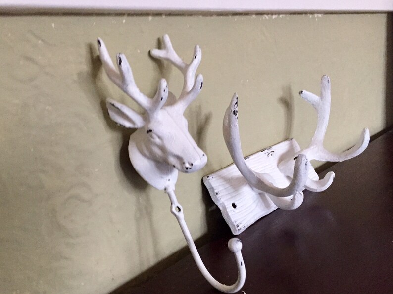 Faux deer and antler coat hooks man cave shabby chic Etsy