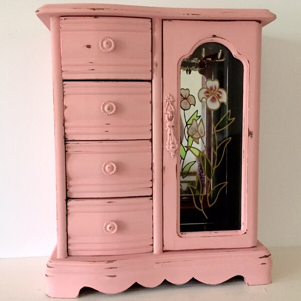 Jewelry armoire, coral / peach, wood