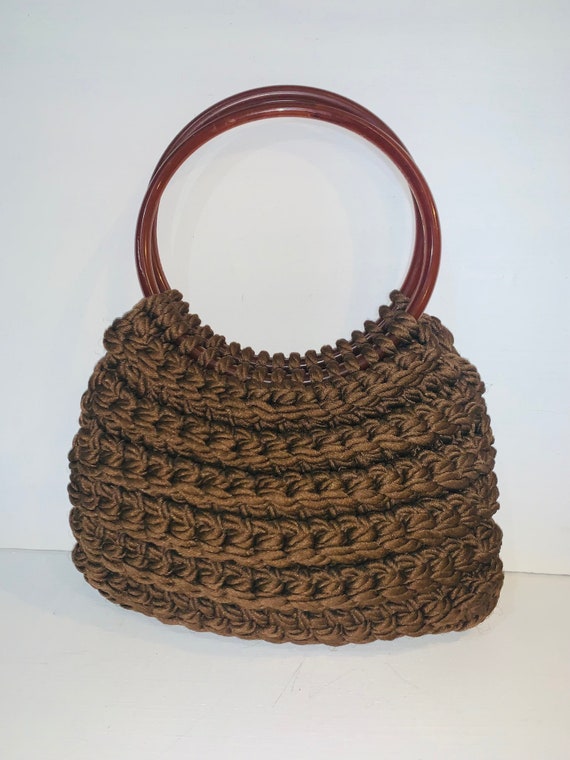 1970's Macrame woven brown purse