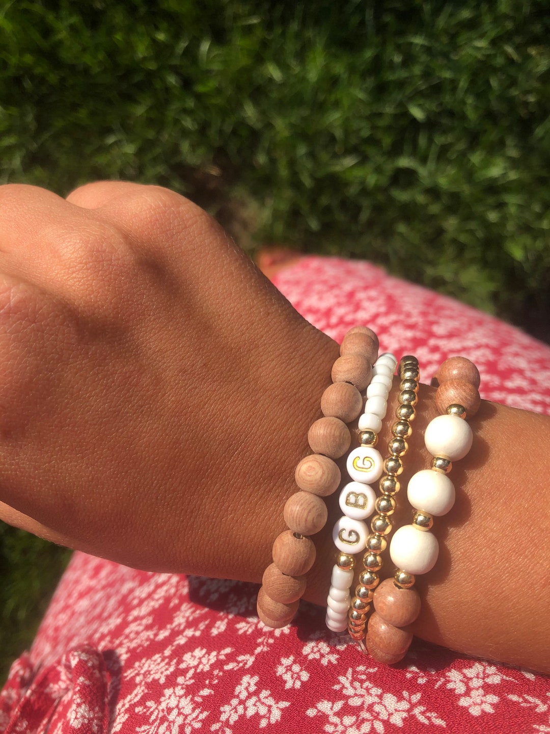 Personalized Custom Beaded Name Bracelet Rosewood Beads Etsy