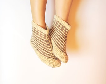 Wool Slippers,  Natural Wool slippers, Hand knit slippers for Winter, Leg warmers