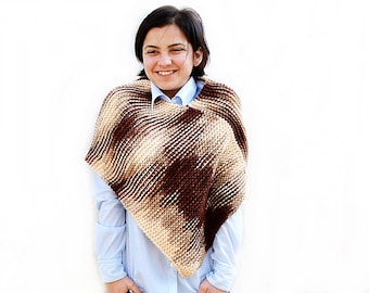 Chunky Hand Knit poncho, Merino Wool knit mix beige to brown poncho, Knitted poncho, Chunky knit poncho, unique gift for her