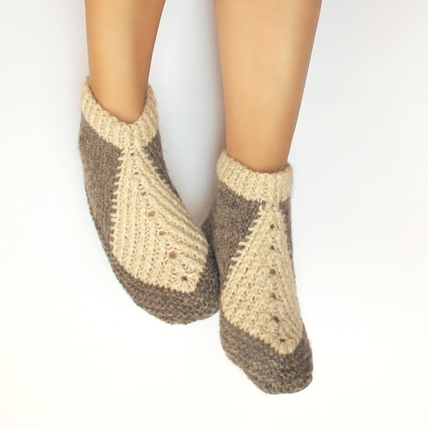 Wool Slippers,  Natural Wool slippers, Handmade Knitted Warm Slippers for Winter, Leg warmers