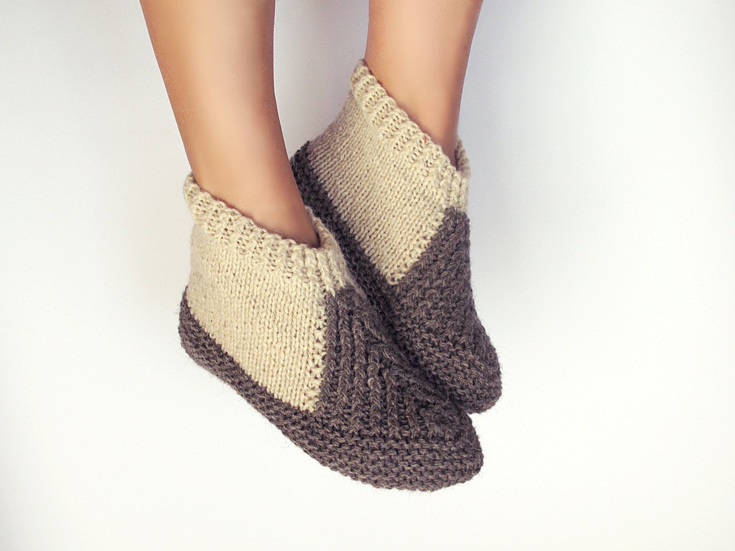 Wool Slippers Natural Wool Handmade Knit Warm Slippers for - Etsy