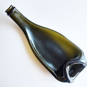 Brown-green Wine Bottle Art Fused Glass Melted Recycled Dish Tray Spoon Rest Candle Holder Home Decor Squashed Slumped Bottle Serving Plate