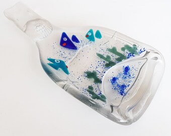 Wijnfles Art Gesmolten Glas Gesmolten Gerecycled Schotel Lade Lepel Rust Muur Home Decor Zeebodem Geplet Ingezakte Fles Serveerschaal
