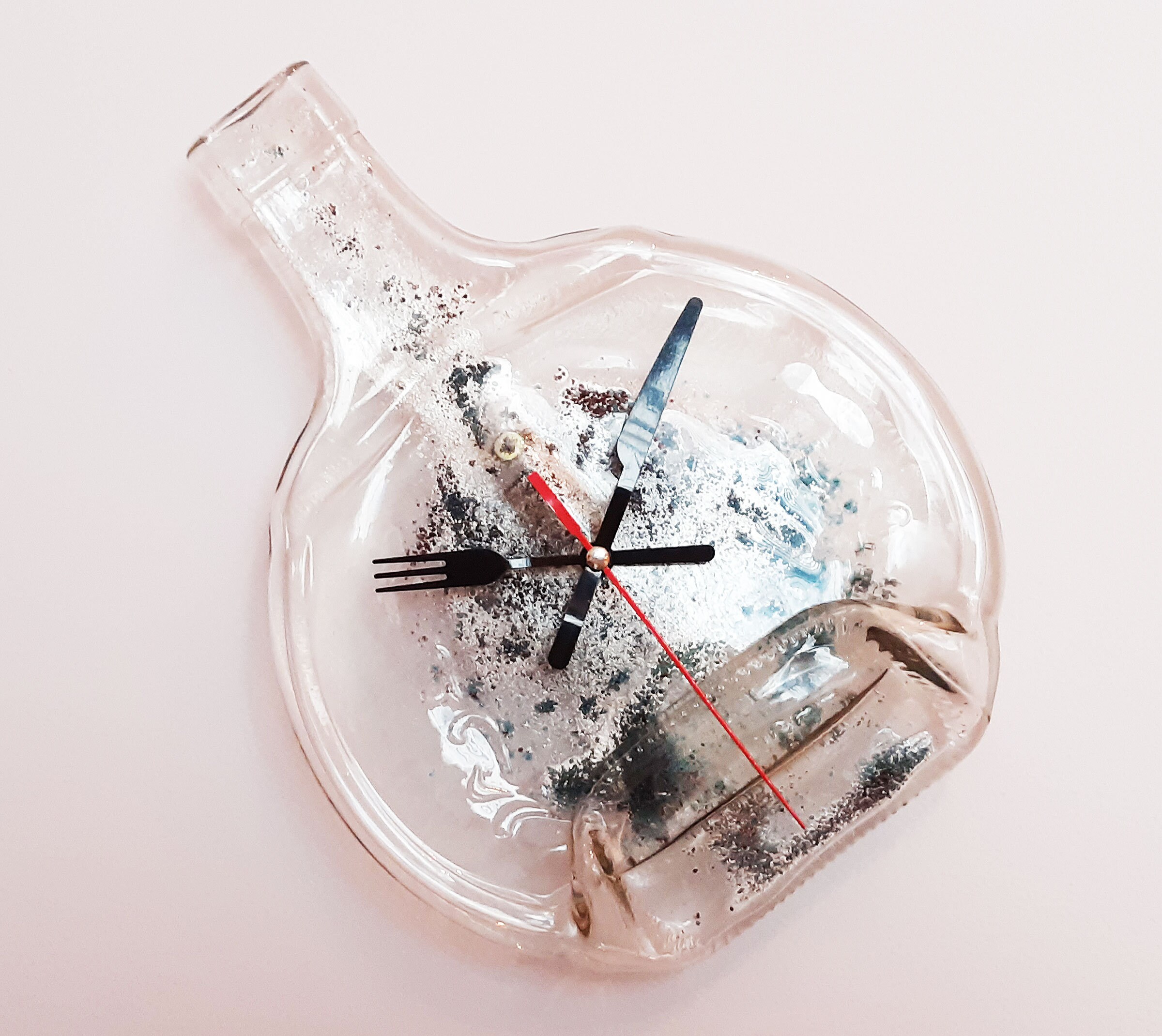Wall Glass Clock Melted Brandy Bottle Silver Color Kitchen Etsy