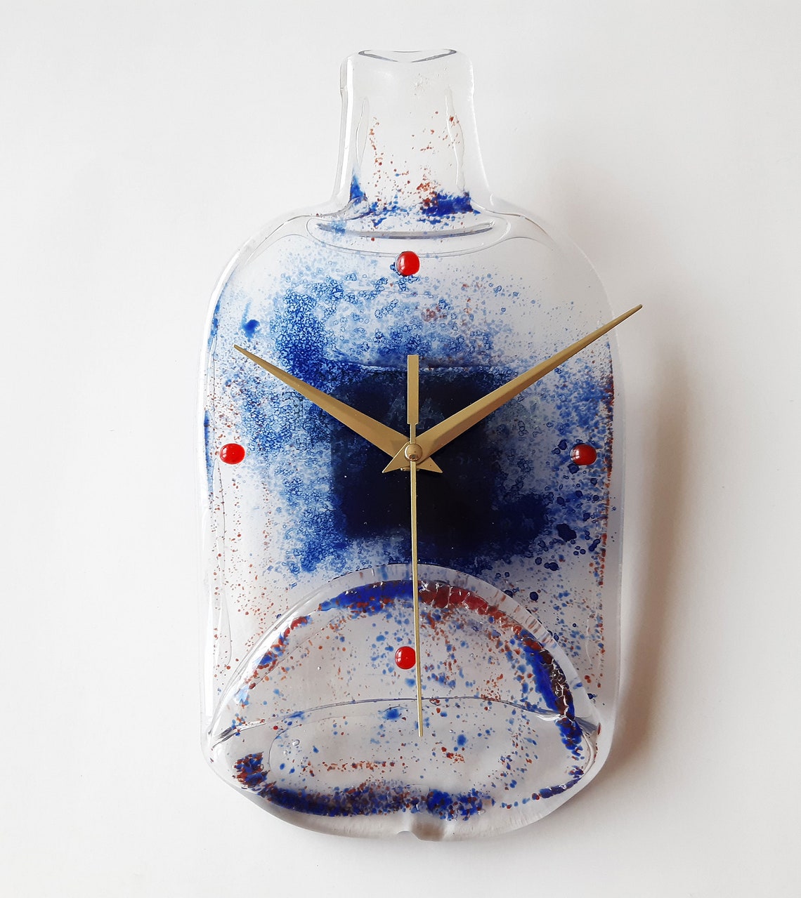 Wall Glass Clock Melted Whisky Bottle with Blue Decoration Etsy