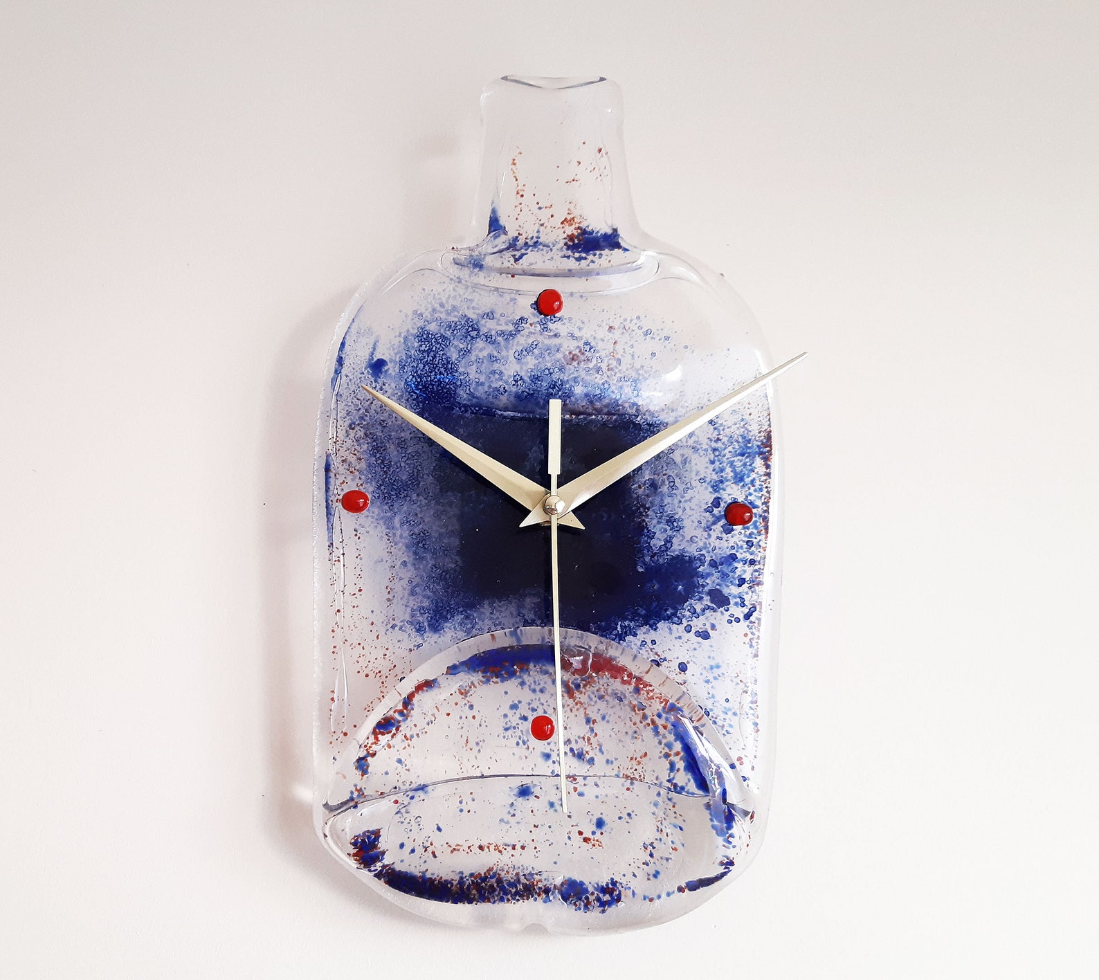 Wall Glass Clock Melted Whisky Bottle with Blue Decoration Etsy