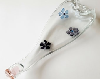 Gesmolten transparante wijnfles met bloemen Kunstglas Gesmolten Gerecycled Schotel Lade Lepel Rust Home Decor Geplet Ingezakte Fles Serveerschaal