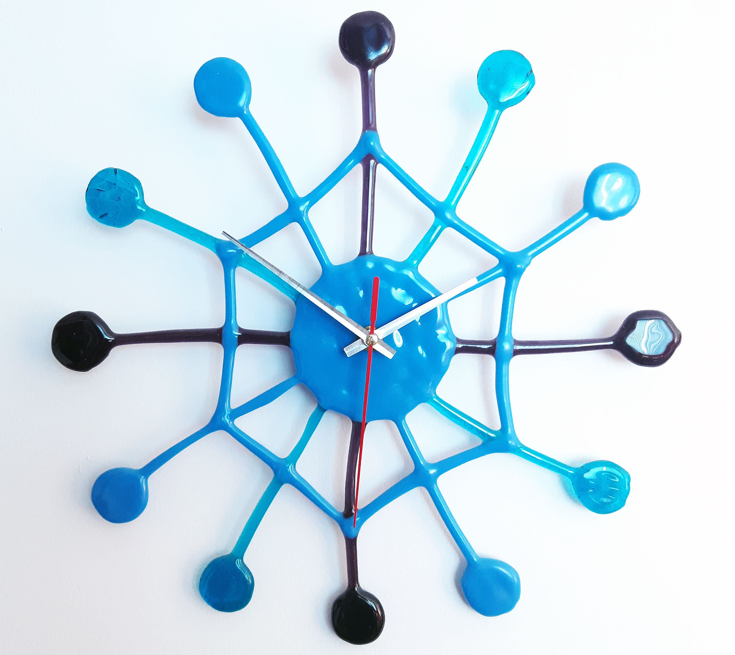 Wall Glass Clock Blue Cobweb Home Decor Fused Glass Modern Art