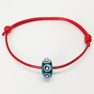 Red String Donut Bead Bracelet Murano Glass Lampwork Bead Jewel Glass Donut Bead Good Luck Bracelet Amulet Handmade St Valentine&#39;s Boy Gift