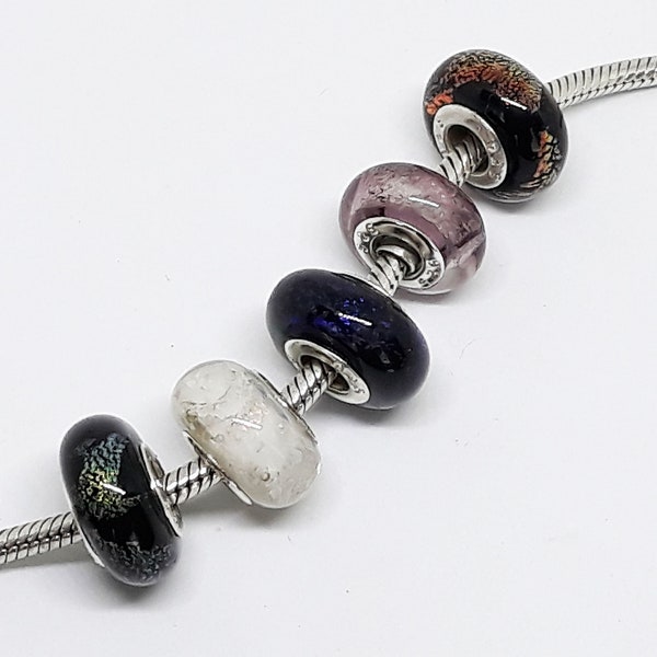 Dichroic handmade lampwork large hole bead for Pandora style bracelet Sparkling Murano glass bead Handmade unique design glass jewelry