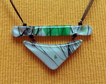 White and green glass necklace Fused glass pendant Forest Handmade unique design jewelry Gift for Easter Gift for girl Birthday gift moms