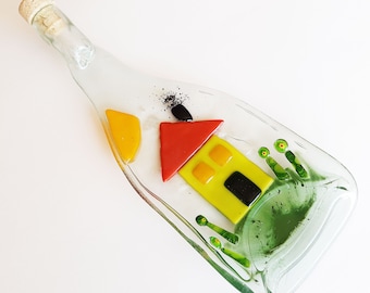 Wijnfles Kunst Gesmolten Gerecycled Schotel Lade Lepel Rust Muur Home Decor Geel Huis Geplet Ingezakte Fles Serveerschaal