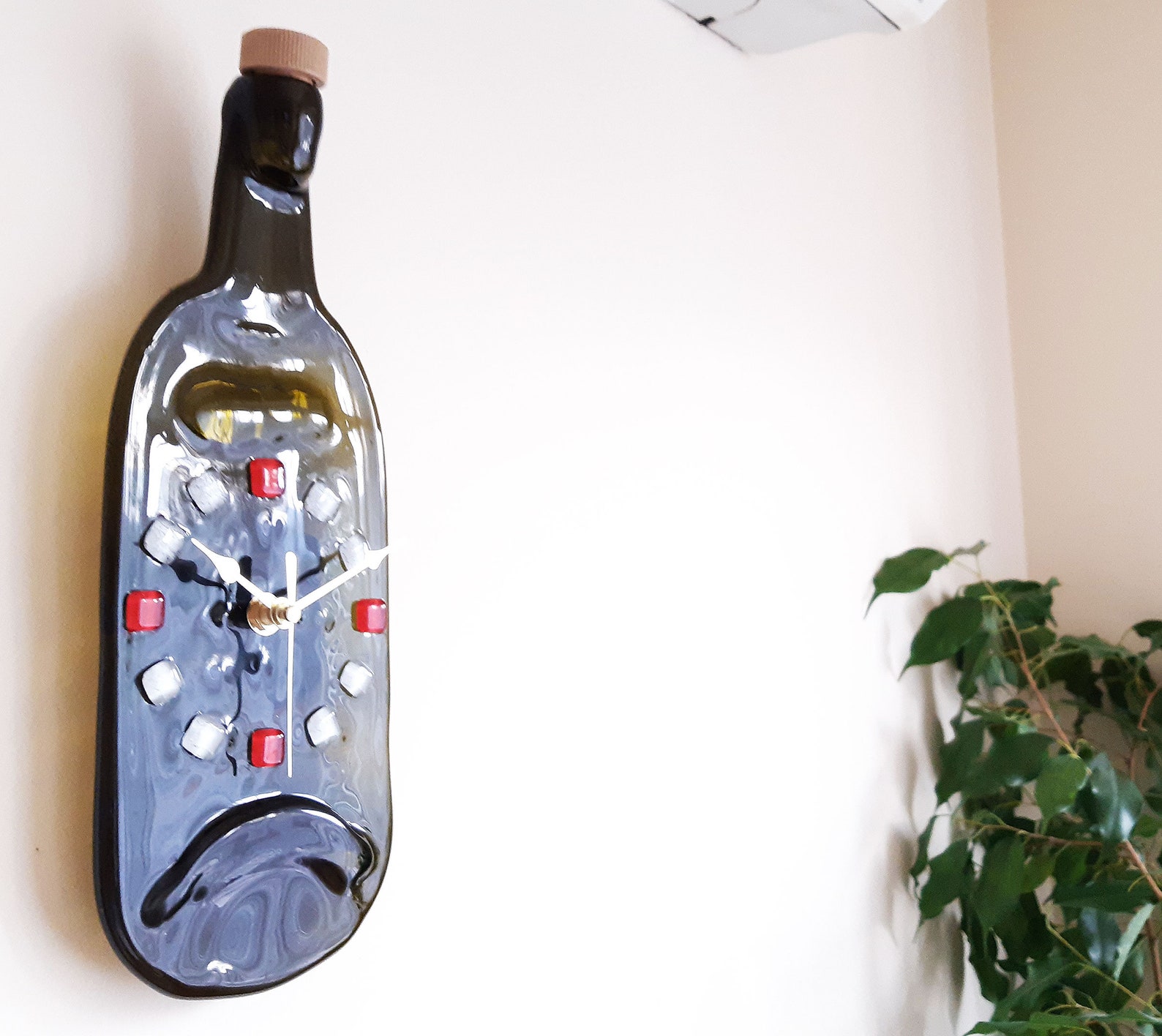 Wall Glass Clock Melted Brown Wine Bottle Home Decoration Modern Art