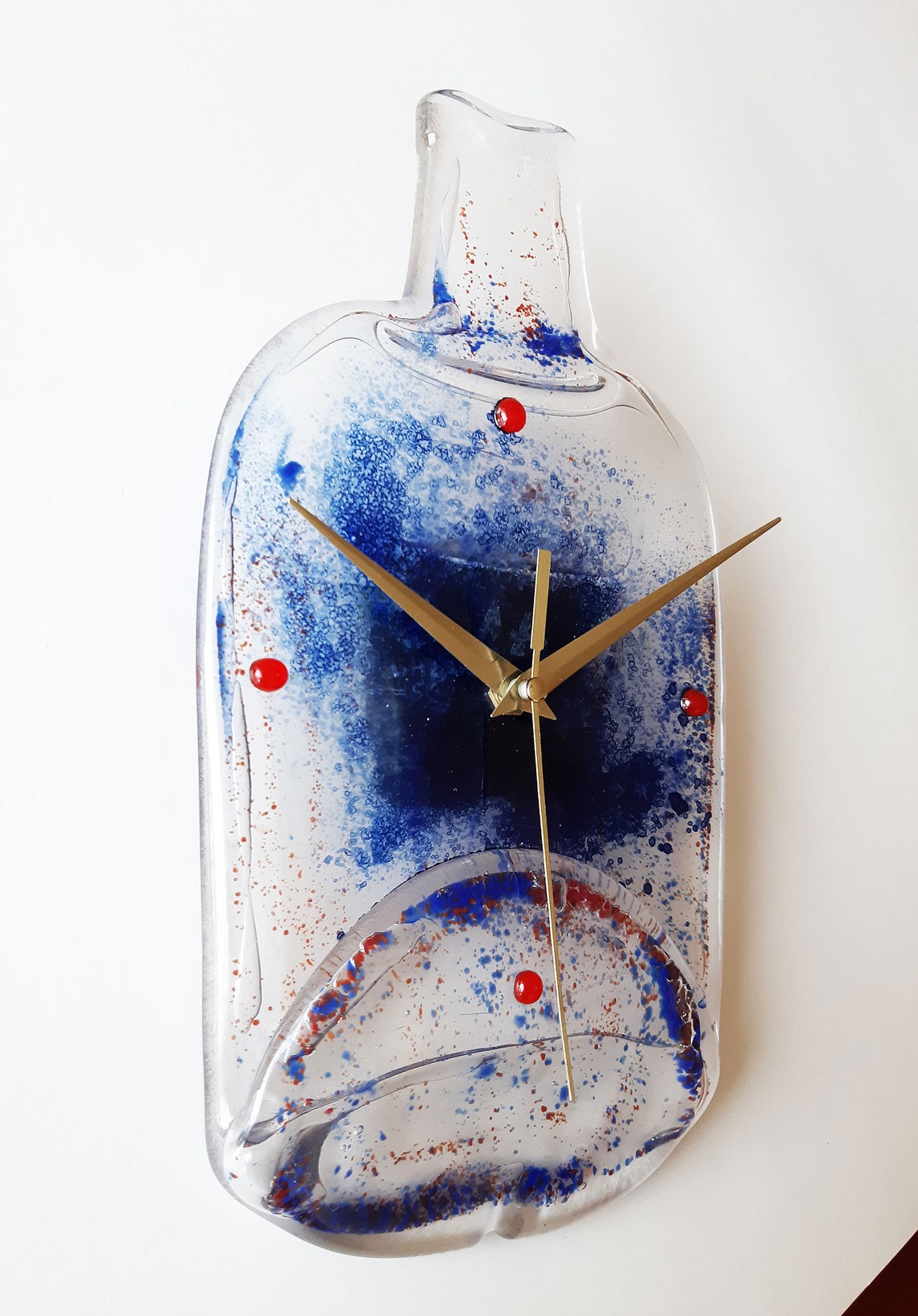 Wall Glass Clock Melted Whisky Bottle with Blue Decoration Etsy