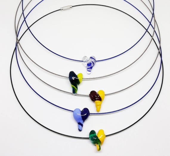 Lampwork necklace Colorful glass heart Lampwork glass beads Handmade unique design jewelry Valentine's Day gift Birthday moms Murano glass