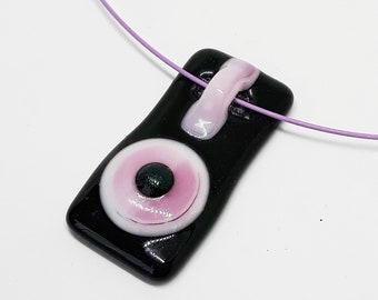 Black and pink glass pendant Fused glass jewelry Statement necklace Handmade unique design Modern Jewelry Gift for Easter Gift for girl