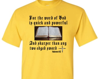 Hebrews 4:12 Word Of God Is Quick And Powerful. Bible Quote,Jesus,Christian Shirt,Cross,Faith Cross,Religious,Church,Love,Grace,Faith,Pastor