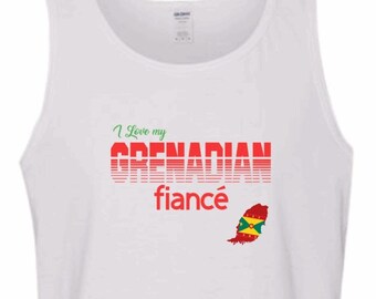 Customize Request I Love my Grenadian fiance Map Shape Flag, Sports Shirt, TANK TOP, T Shirt HOODIE, Caribbean, West Indies, Saint George,