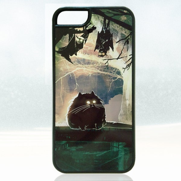 Funny black Cat iPhone 5 case, bat iPhone 5s cover, bat iPhone SE case, night iPhone case, wild cat, cool