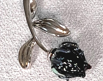 Morticia's Black Twilight Rose Lampworked Sterling Silver Necklace