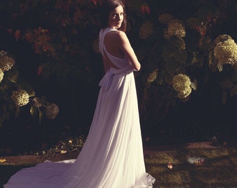 Bridal Wrap Dress {SAMPLE SALE} Silk Chiffon Convertible Infinity Style Bridal Gown with Train