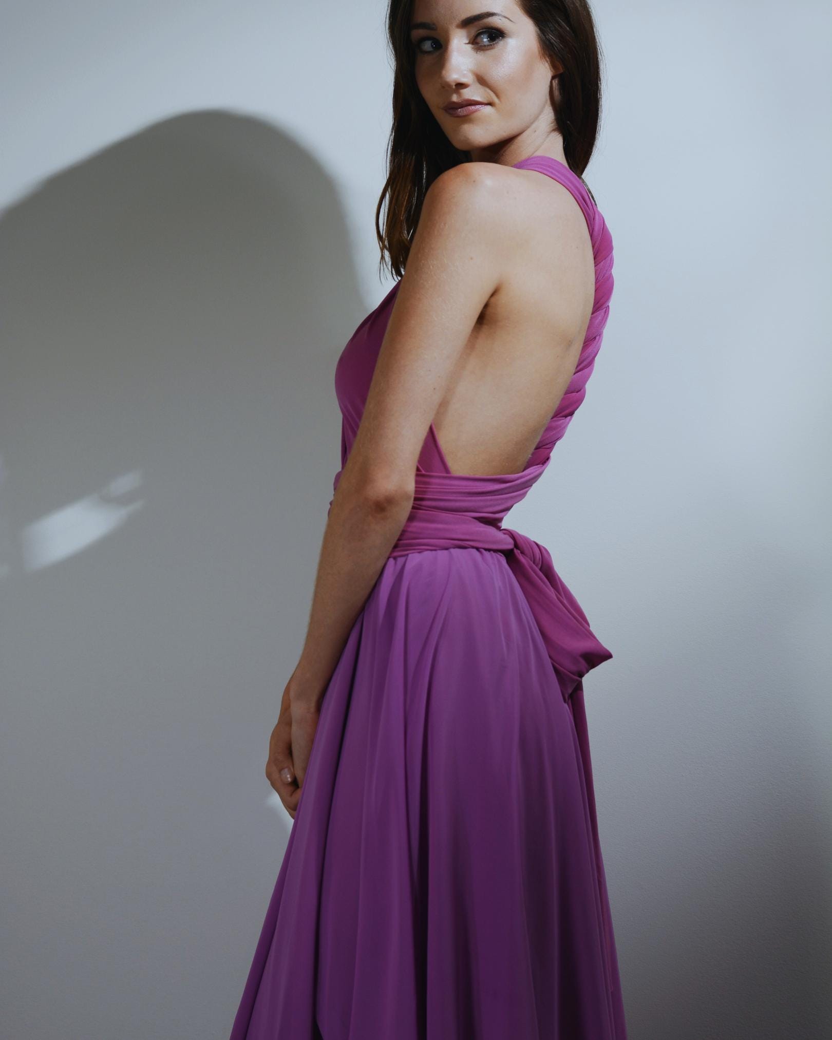 fuchsia pink bridesmaid dresses uk Two-tone green tulle asymmetrical dress