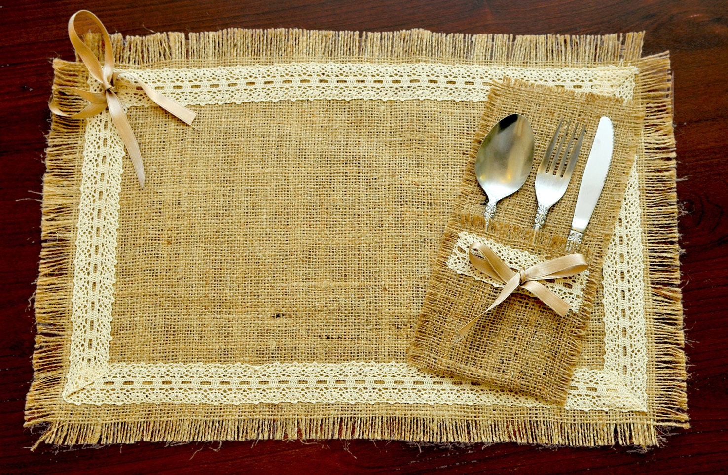 Burlap placemat silverware pocket for rustic table Etsy
