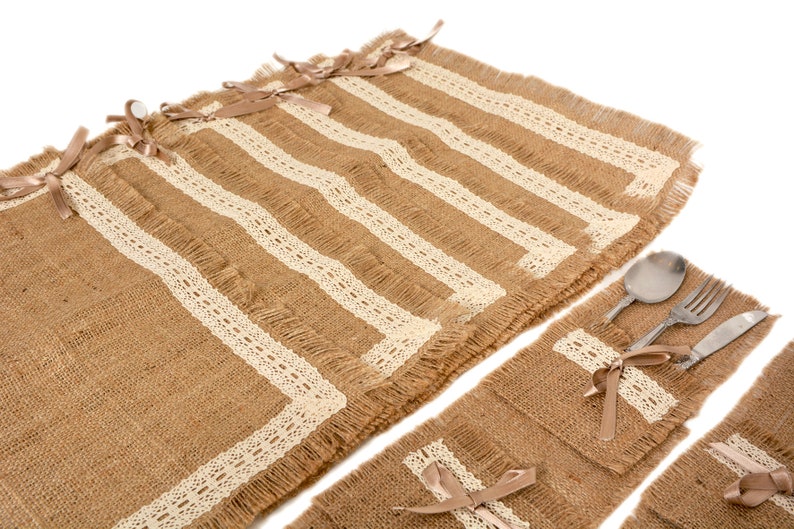 Burlap placemat silverware pocket for rustic table Etsy