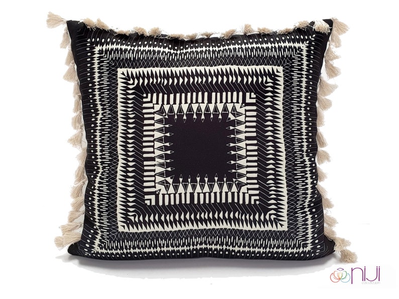 Black&White Bohemian Pillow Cover Ethnic Tassel Pillow Etsy