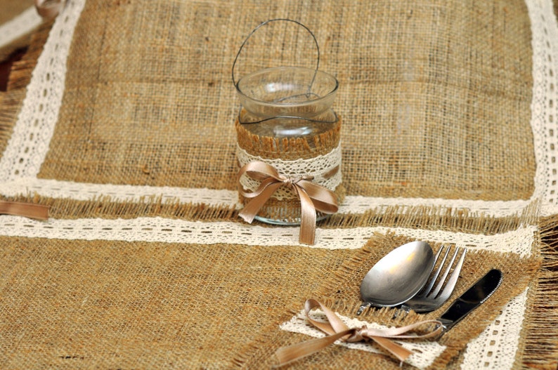 Burlap placemat silverware pocket for rustic table Etsy