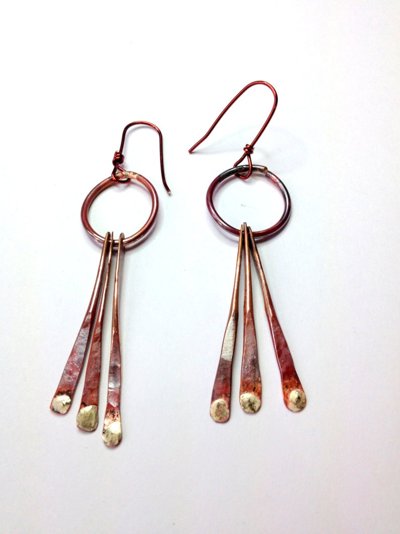 Hammered Copper earrings with silver accents Etsy