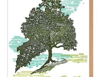 Red Oak tree - Letterpress printed greeting card