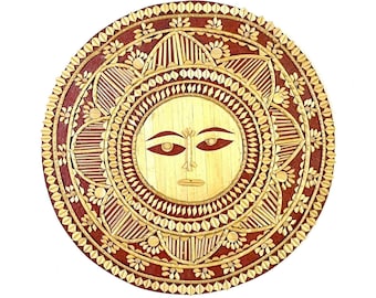 Mandala Art Sun God Face of Cane Slices on an Unframed Card Board Base, Decor Wall Piece, Housewarming Gift, Cane Craft of Tripura in India